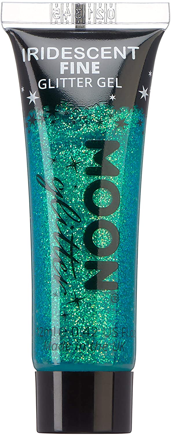 Schillerndes, feines Glitzergel für Gesicht und Körper von Moon Glitter – Grün – Kosmetische Festival-Glitzer-Gesichtsfarbe für Gesicht, Körper, Haare, Nägel – 12 ml