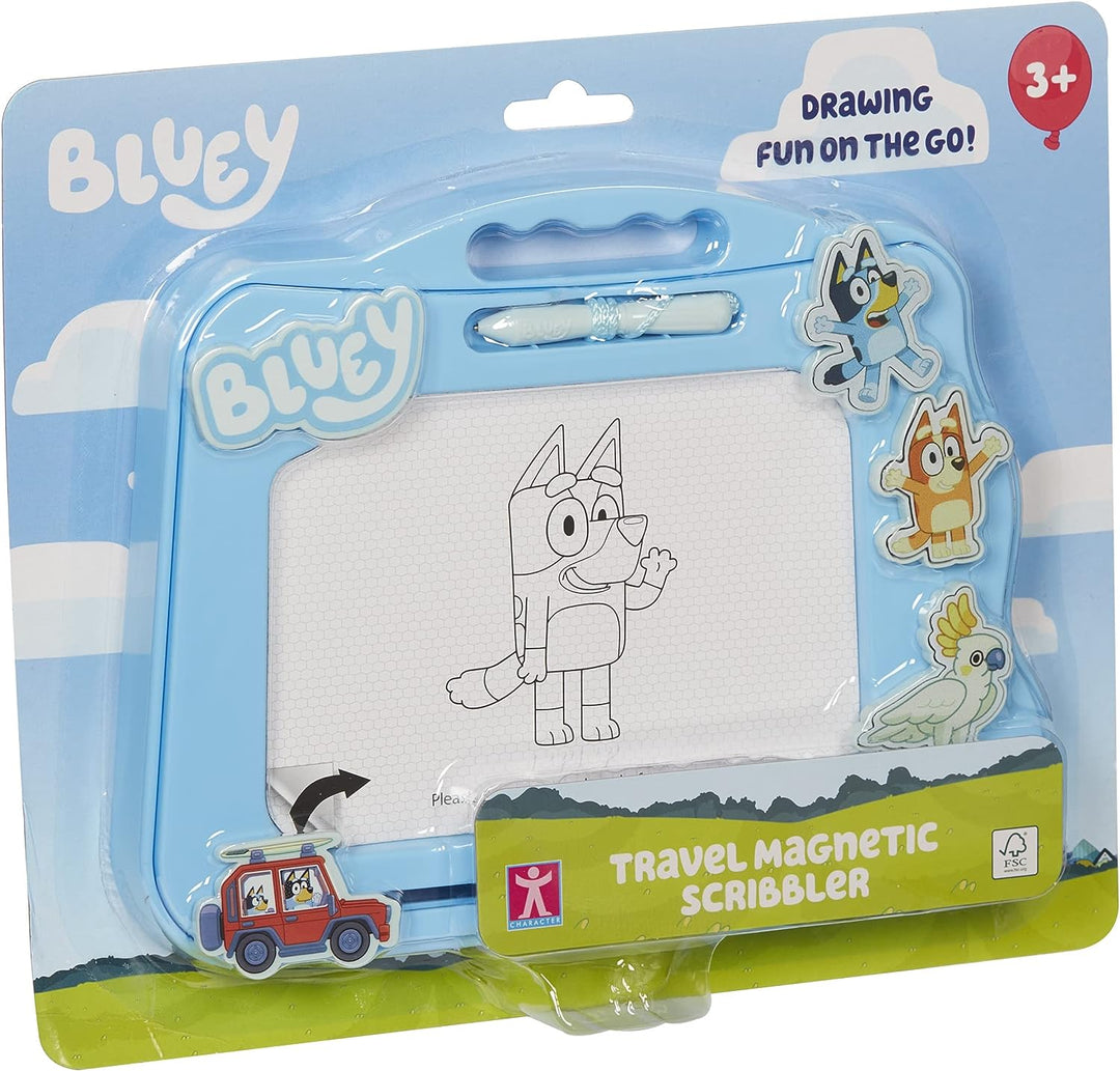 Bluey Travel Magnetic Scribbler pad with pen and 3 stamps, draw and erase with no mess