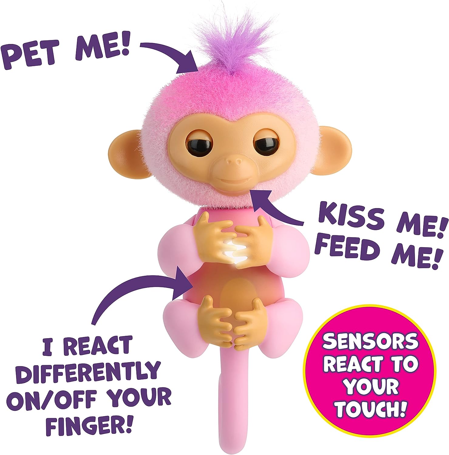 Fingerlings Monkey Pink - Harmony Interactive Baby Monkey with 70+ Sounds & Reactions 3