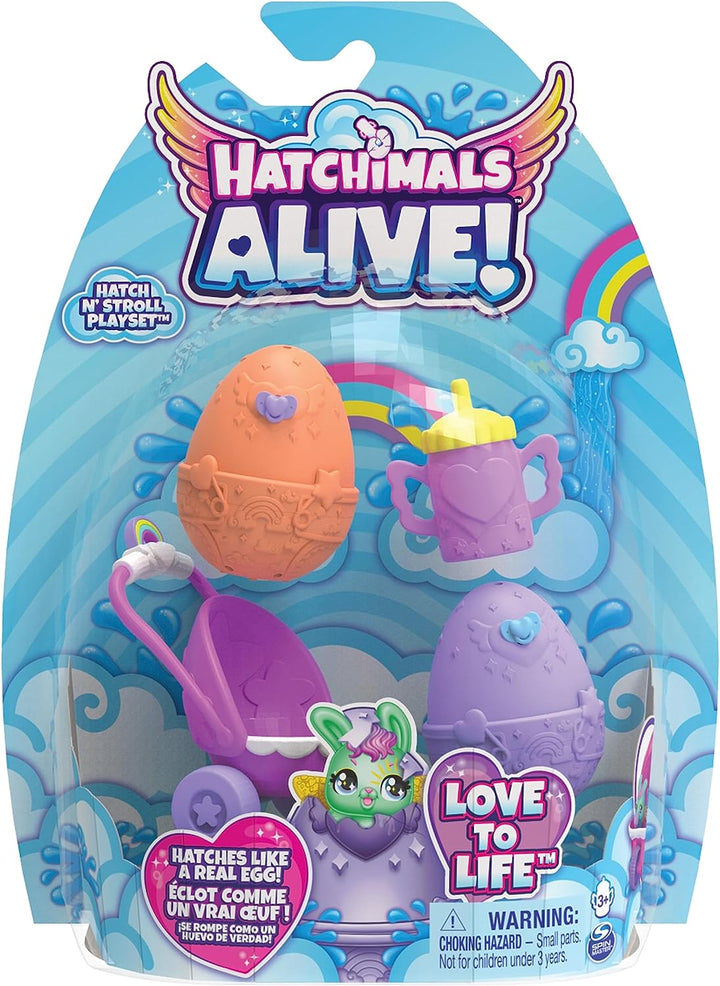 HATCHIMALS Alive, Hatch N’ Stroll Playset with Pushchair Toy and 2 Mini Figures