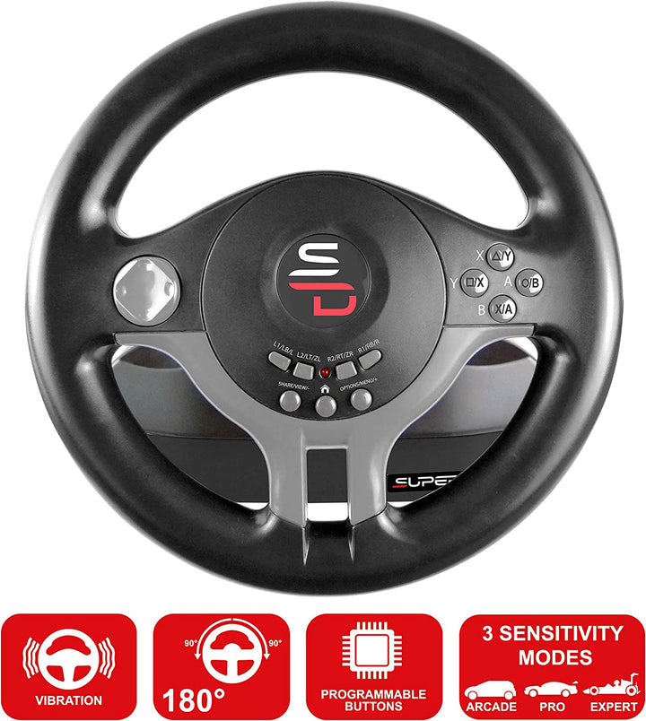 Superdrive - Racing Steering Wheel Driving Wheel SV200 with pedals and shift paddles for Nintendo Switch - PS4 - Xbox One - PC