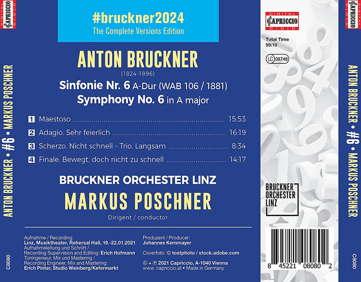 Bruckner: Symphony 6 [Bruckner Orchester Linz; Markus Poschner] [Capriccio: C8080] [Audio CD]