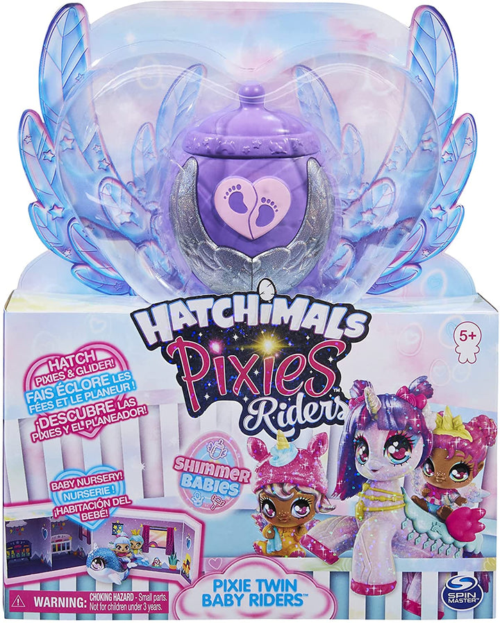 Hatchimals Pixies Riders, Shimmer Babies Baby Twins mit Gleiter und 4 Zubehör