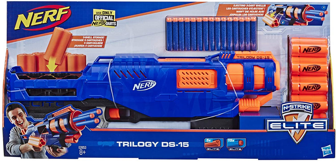 Nerf Trilogy DS-15 Nerf N-Strike Elite Toy Blaster avec 15 fléchettes Nerf Elite officielles et 5 coquilles