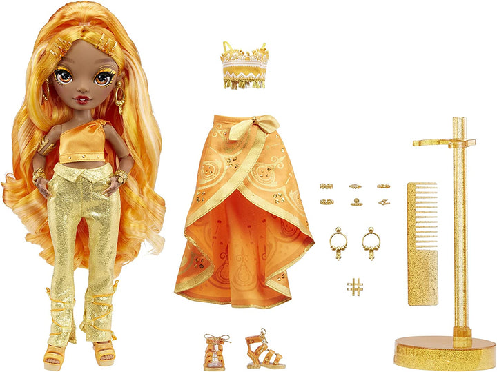 Rainbow High 578284EUC Meena Fleur-Saffron Gold Fashion Doll Includes 2 Mix & Match Designer Outfits