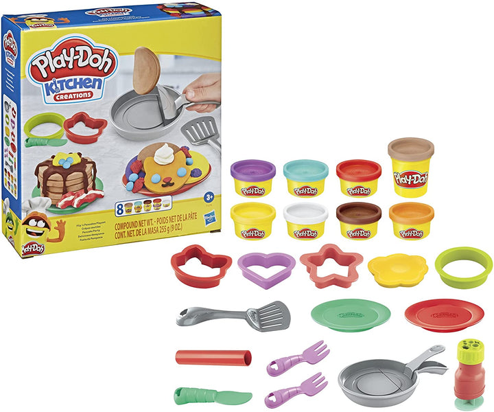 Play-Doh Kitchen Creations Ensemble de jeu Flip &#39;n Pancakes 14 pièces pour le petit-déjeuner pour les enfants de 3 ans