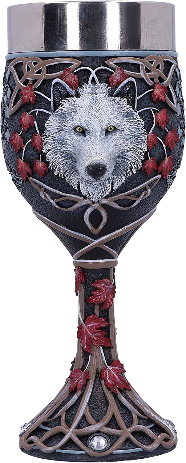 Nemesis Now Lisa Parker Guardian of The Fall White Autumn Wolf Goblet, 19.5cm