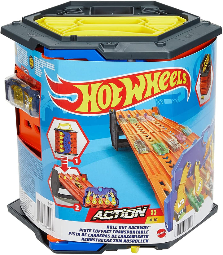 Hot Wheels Roll Out Raceway Track Set with Storage Bucket and 5-Lane Racetrack (GYX11)