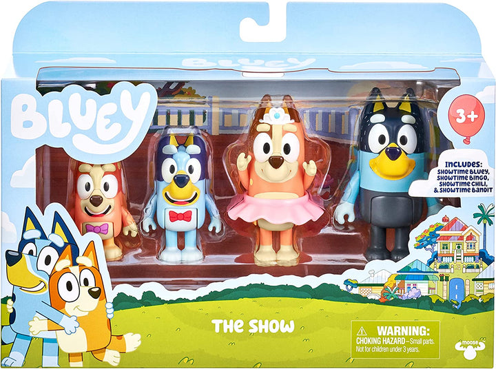 Bluey "The Show" 4-Pack 2.5-3 inch Official Bluey, Bingo, Chilli (Mum) and Bandit (Dad) Collectable Articulated Action Figures