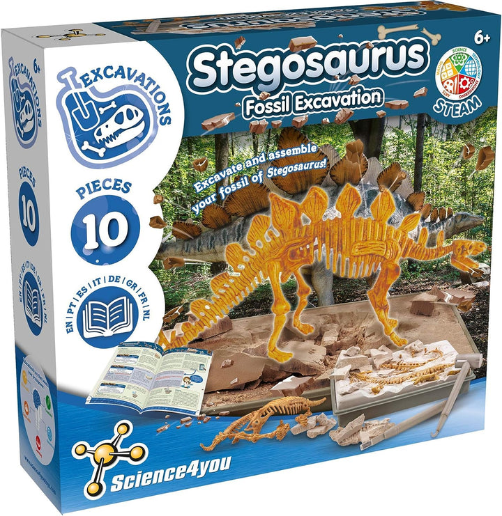 Science4you - Stegosaurus Fossil Digging Kit for Kids +6 - Excavate and assemble 10 Stegosaurus Fossiles