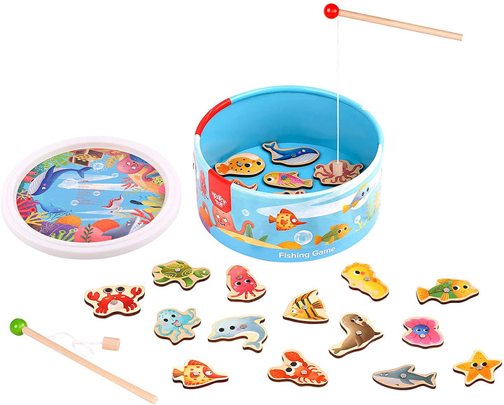 Tooky Toy TL095 Ensemble de pêche en bois pour poissons, multicolore