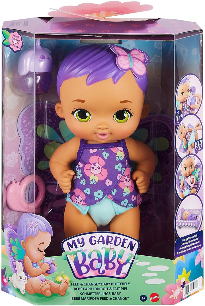 My Garden Baby GYP11 Feed and Change Baby Butterfly Doll (30-cm / 12-in), with Reusable Diaper, Removable Clothes & Wings, Great Gift for Kids Ages 3Y+, Multicolor