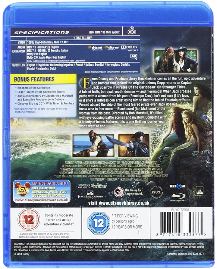 Fluch der Karibik: On Stranger Tides [Blu-ray] [2017] [Region Free]