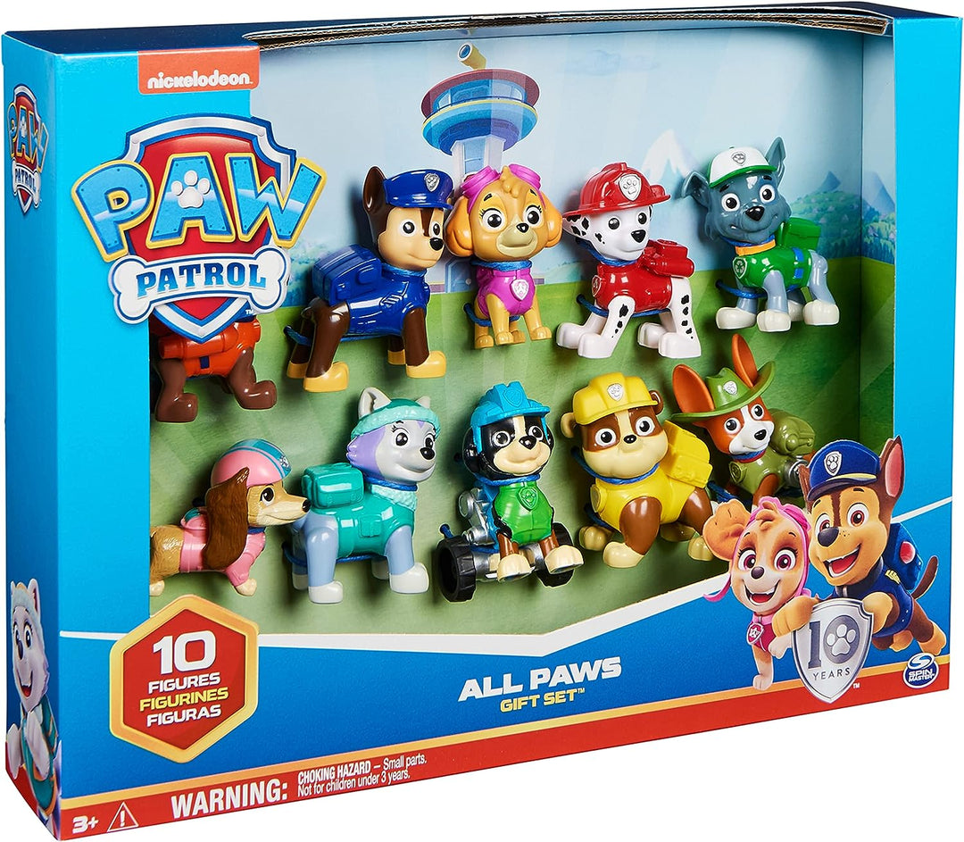 Paw Patrol, 10. Jubiläum, All Paws On Deck Spielzeugfiguren, Geschenkpackung mit 10 farbigen Figuren