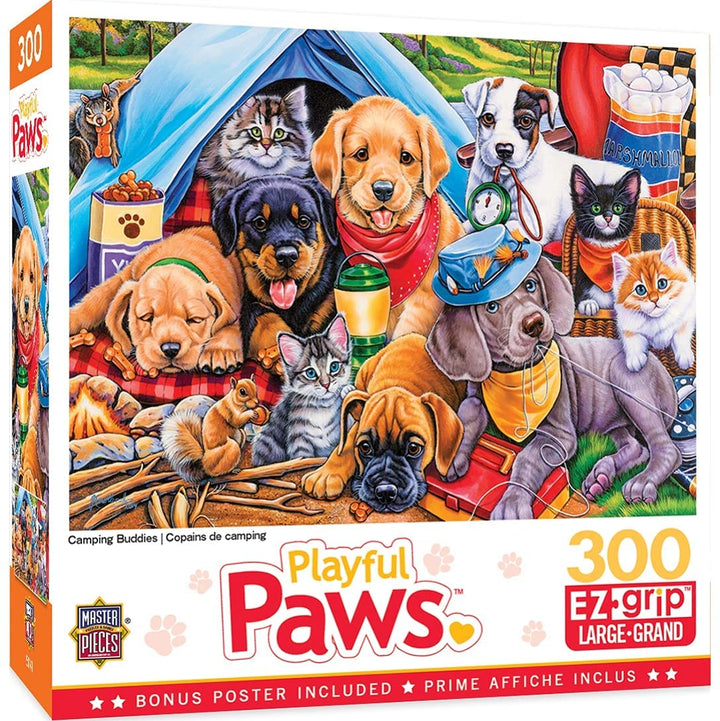 MasterPieces 31724 Camping Buddies Playful Paws EZ Grip Puzzle, 300-Piece