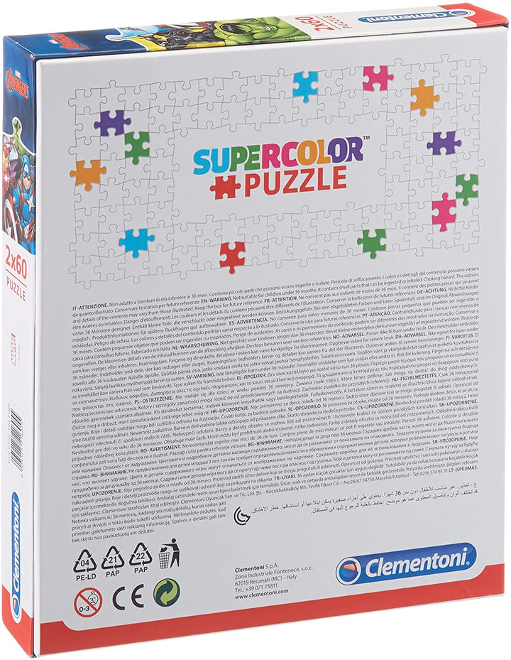 Clementoni - 21605 - Supercolor Puzzle for children - The Avengers - 2 x 60 Pieces Puzzle