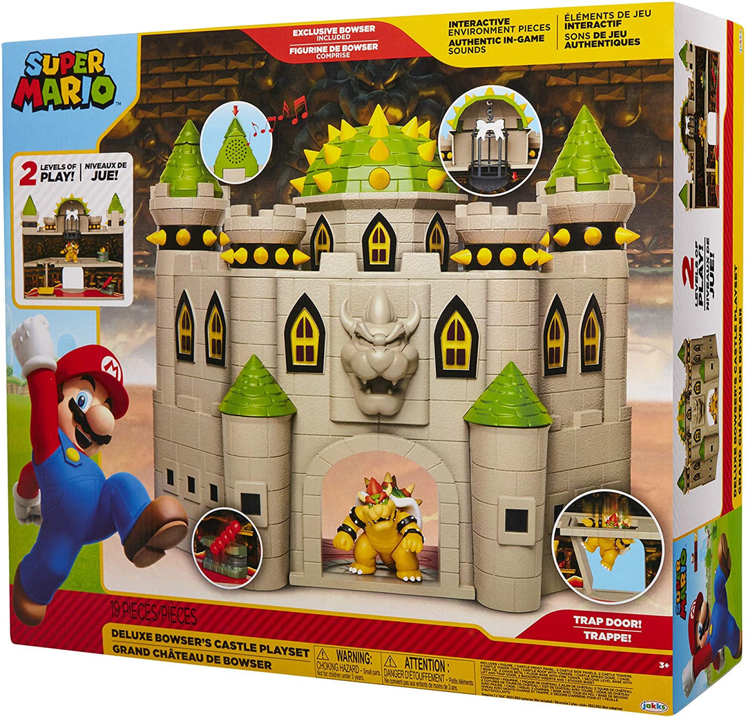 Nintendo Bowser's Castle Super Mario Deluxe Bowser's Castle Playset with 2.5" Exclusive Articulated Bowser Action Figure, Interactive Play Set with Authentic in-Game Sounds