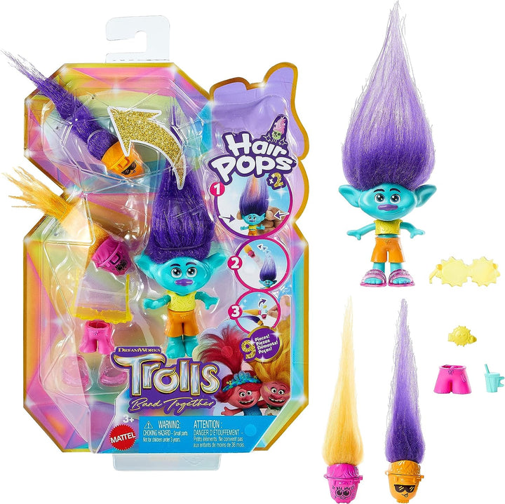 DreamWorks Trolls Band Together Hair Pops Branch Small Doll with Removable Clothes & 3 Surprise Accessories