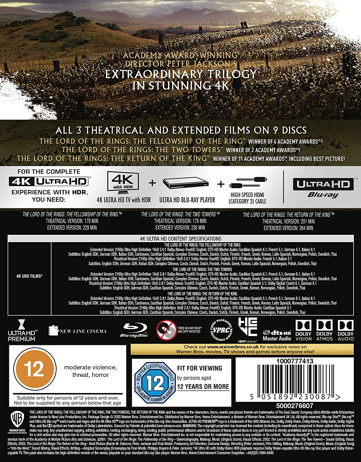 The Lord of the Rings Trilogy (2001) - Theatrical and Extended Edition [4K Ultra HD] [Blu-ray]