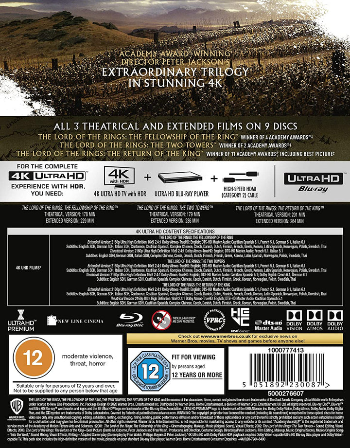 The Lord of The Rings Trilogy: [Theatrical and [4K Ultra HD] [2001] [Region Free] - Fantasy/Adventure [Blu-ray]