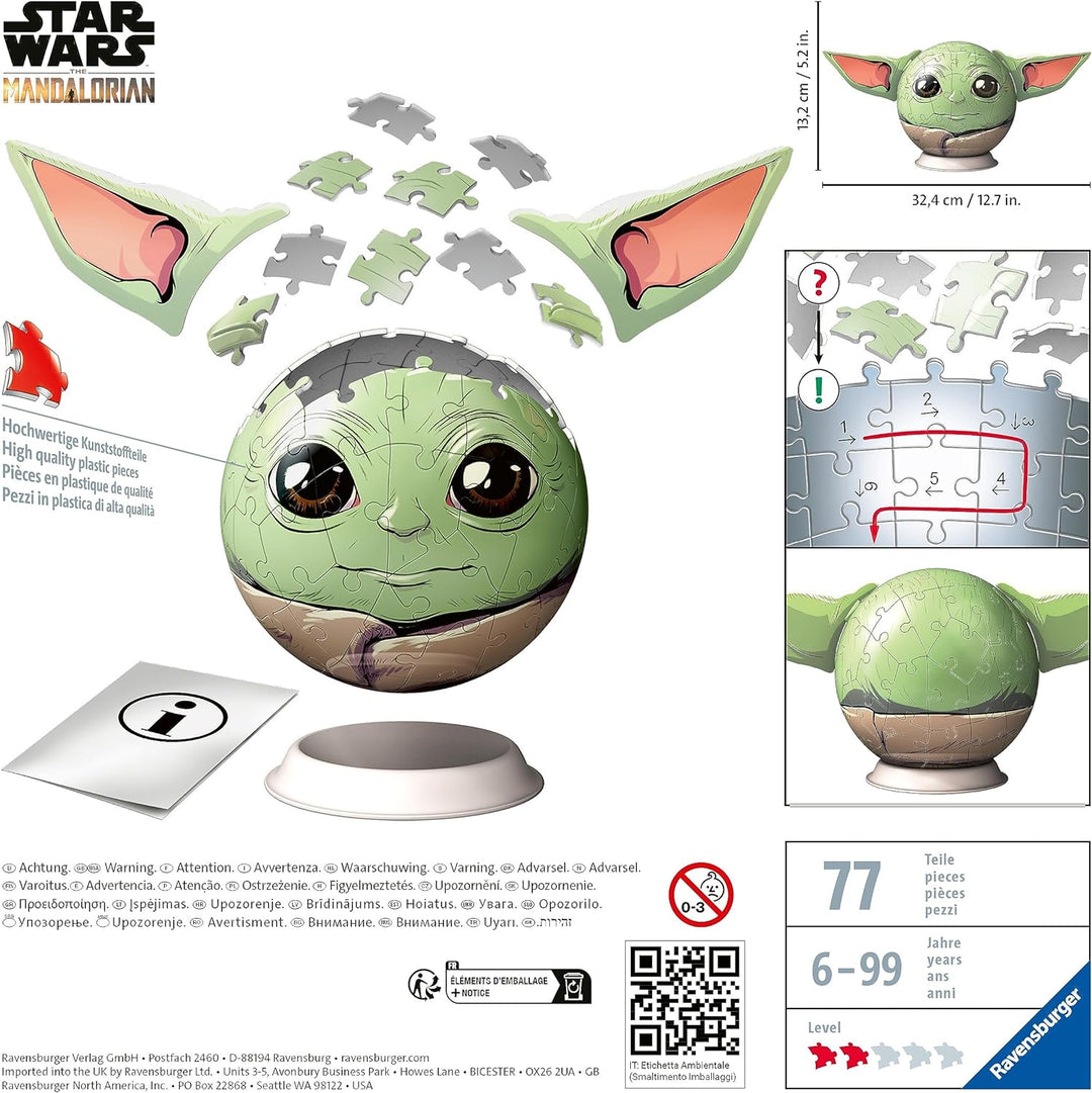 Ravensburger 11556 Star Wars Stitch Mandalorian Grogu (with Ears) 3D Jigsaw Puzzle