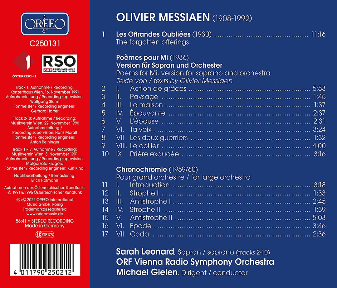 Messiaen: Gielen Conducts [Sarah Leonard; ORF Vienna Radio Symphony Orchestra; [Audio CD]