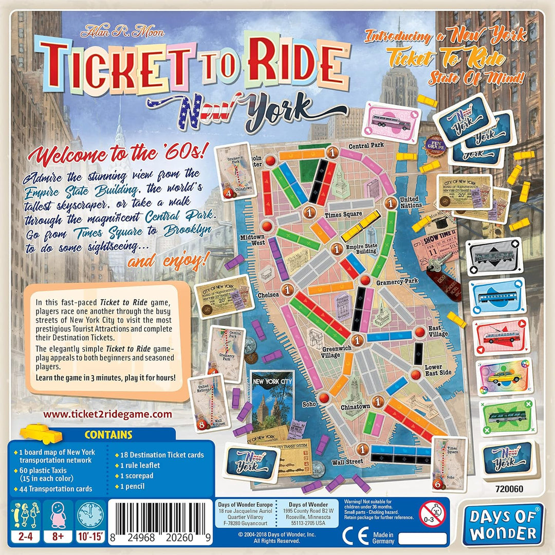 Days of Wonder | Ticket to Ride New York Board Game | Ages 8+ | For 2 to 4 players