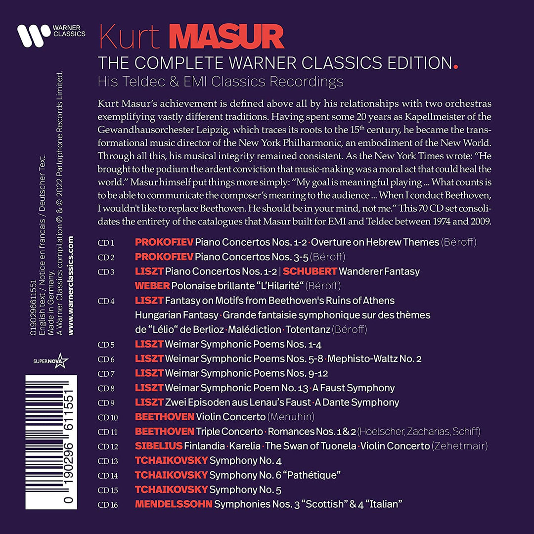 Kurt Masur - The Complete Warner Recordings [Audio CD]