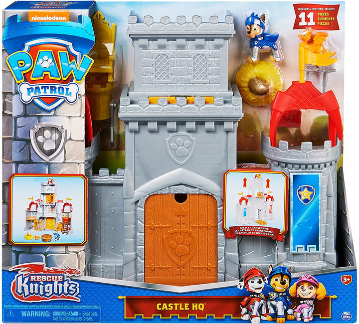 PAW Patrol, Rescue Knights Castle HQ Transforming 11-Piece Playset with Chase and Mini Dragon Draco Action Figures, Kids’ Toys for Ages 3 and up