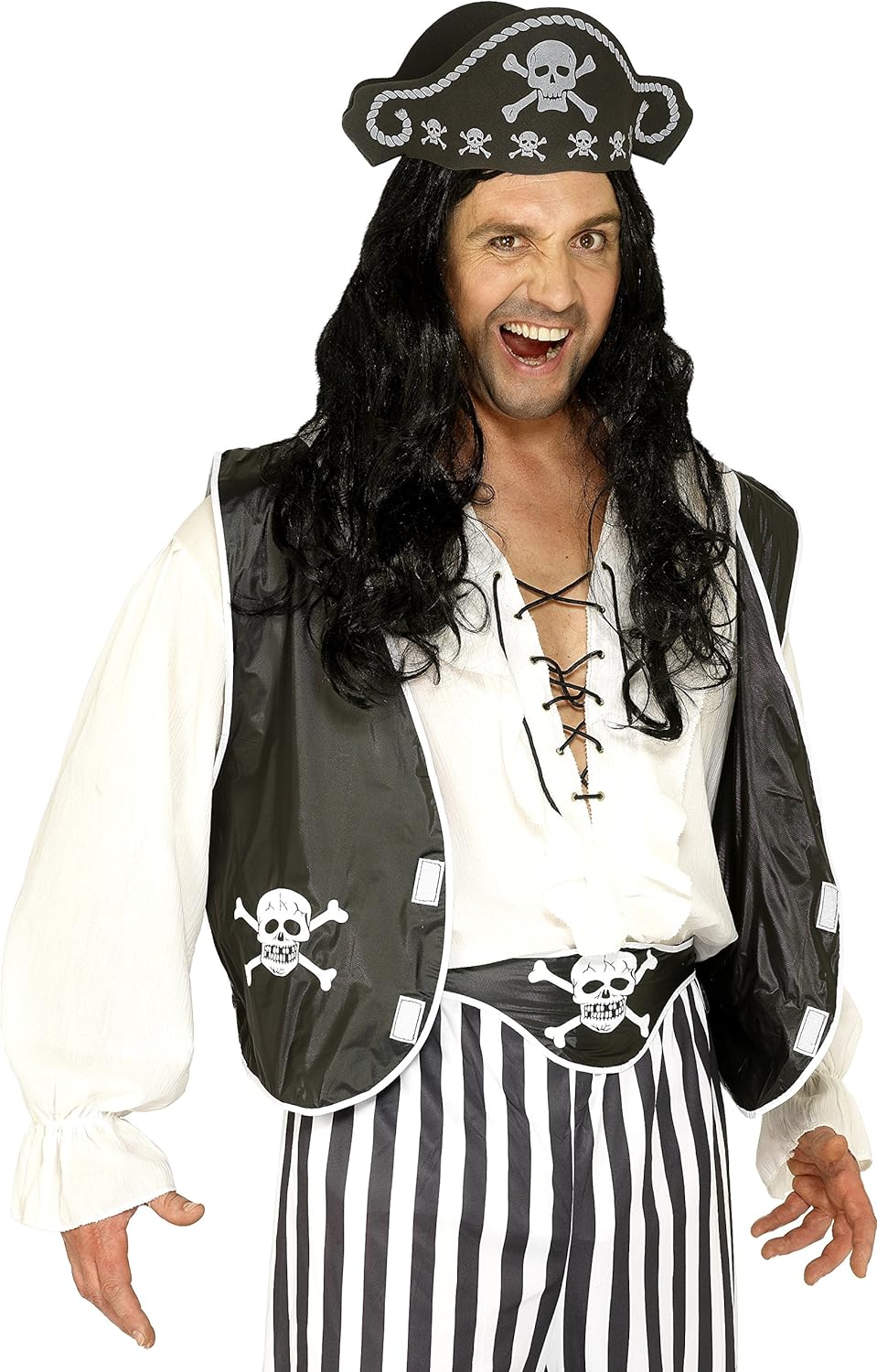 Smiffy's Pirate Set with Hat Waistcoat and Belt - Black