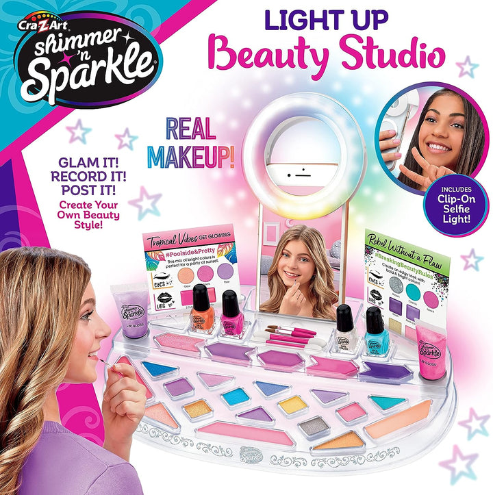 Shimmer and Sparkle 17346 Light up Beauty Studio with Selfie Ring Set for Children Play Makeup