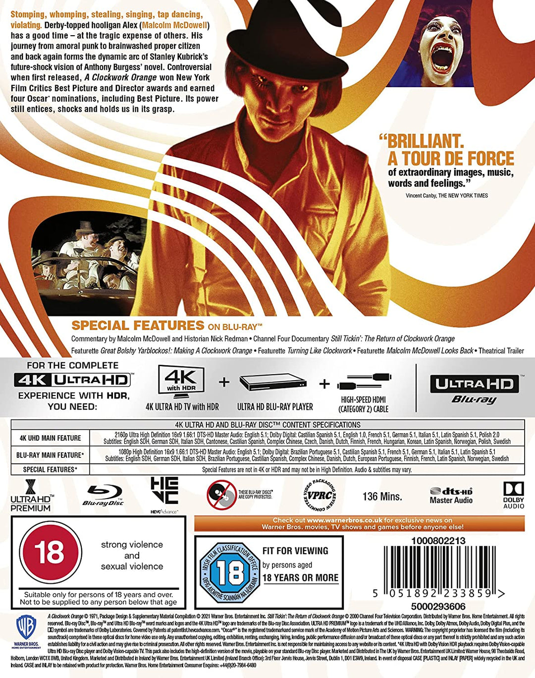 A Clockwork Orange [4K Ultra HD] [1971] [Region Free] – [Blu-ray]