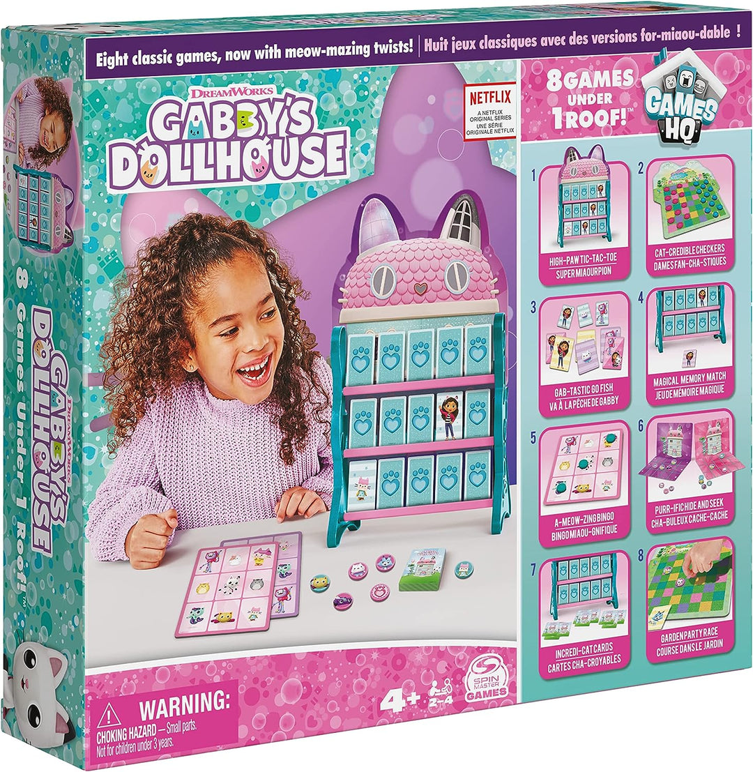 Gabby’s Dollhouse, Games HQ Checkers Tic Tac Toe Memory Match Go Fish Bingo Cards