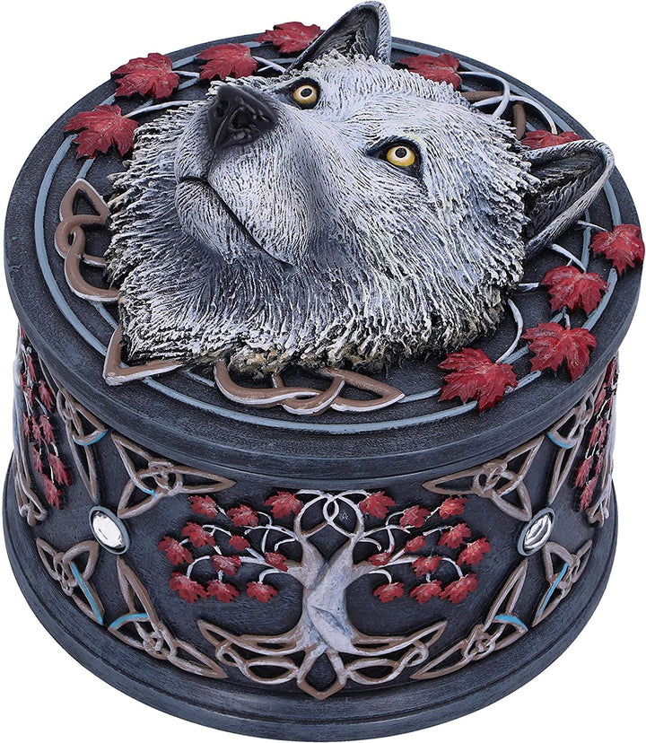 Nemesis Now Lisa Parker Guardian of The Fall White Autumn Wolf Trinket Box, 11cm