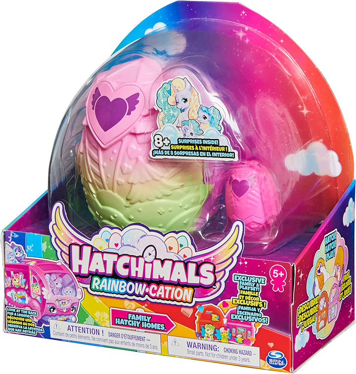 Hatchimals CollEGGtibles, Rainbow-Cation Family Hatchy Home-Spielset mit 3 Charakteren