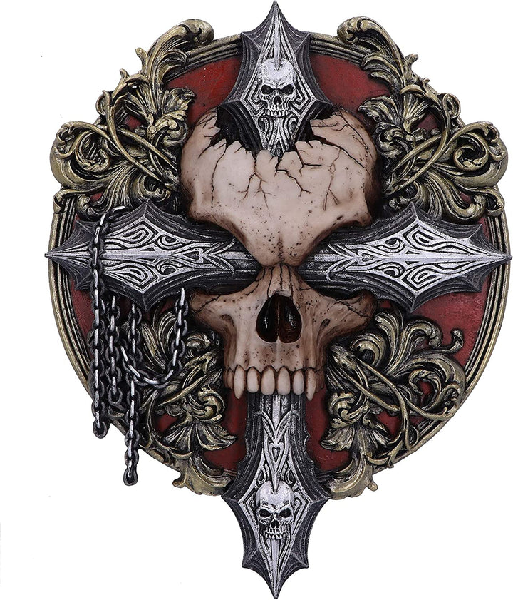 Nemesis Now Spiral Darkness Cross Baroque Skull and Chains Wall Plaque, Red, 32c