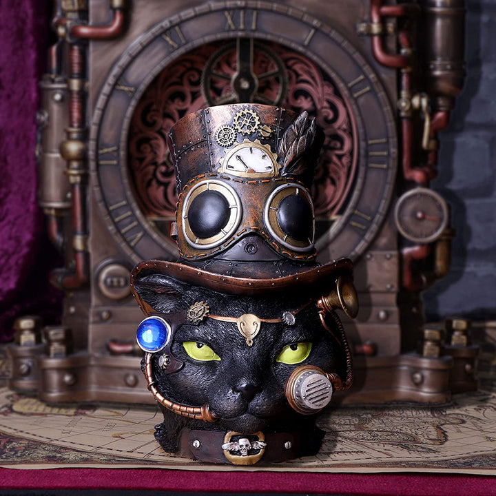 Felius Mogg Steampunk-Figur mit schwarzem Katzenkopf, 28,8 cm