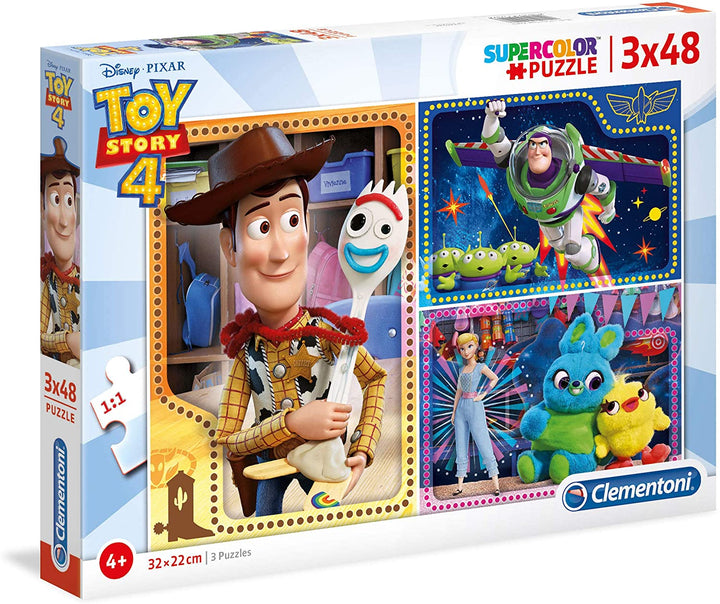 Clementoni - 25242 - Supercolor Puzzle - Disney Toy Story 4 - 3 x 48 pieces - Made in Italy - jigsaw puzzle children age 4+