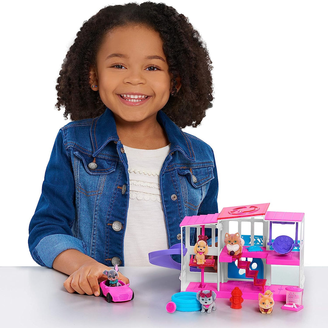 Barbie Pet Dreamhouse 2-Sided Playset, 10-pieces Include Pets and Accessories