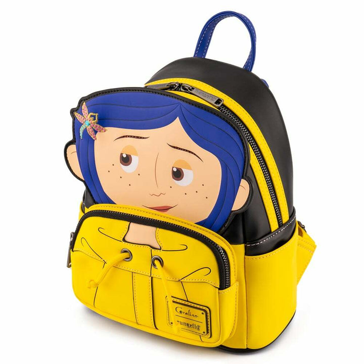 Loungefly Laika Coraline Regenmantel Cosplay Damen-Mini-Schulterrucksack mit doppeltem Riemen