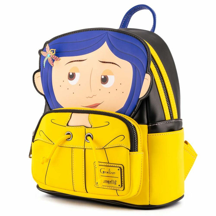Loungefly Laika Coraline Regenmantel Cosplay Damen-Mini-Schulterrucksack mit doppeltem Riemen