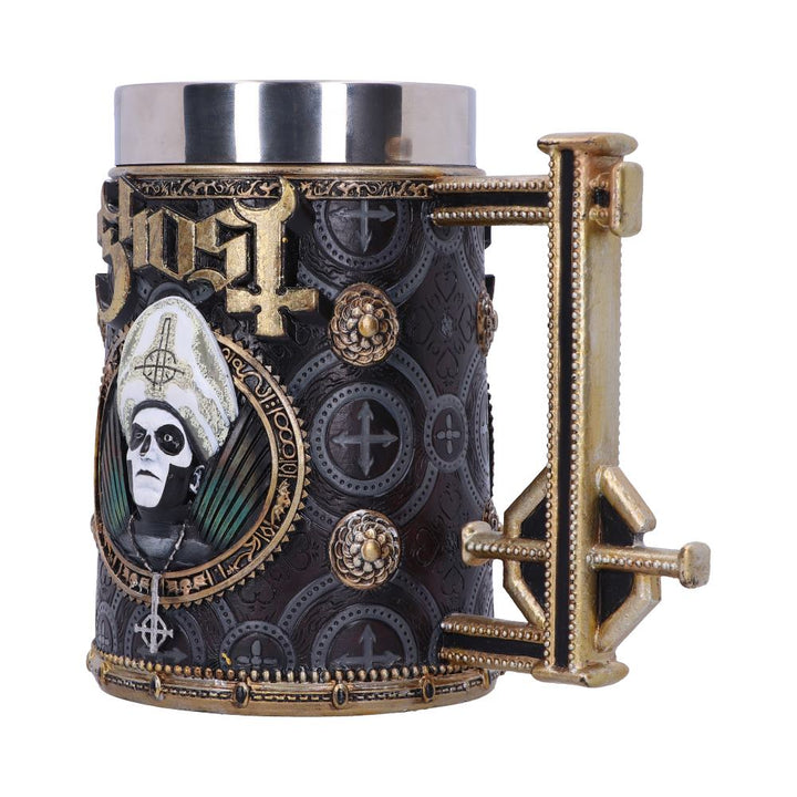 Nemesis Now B4857P9 Licensed Ghost Papa Emeritus III Meliora Gold Tankard, Resin w. Stainless Steel, 350 milliliters