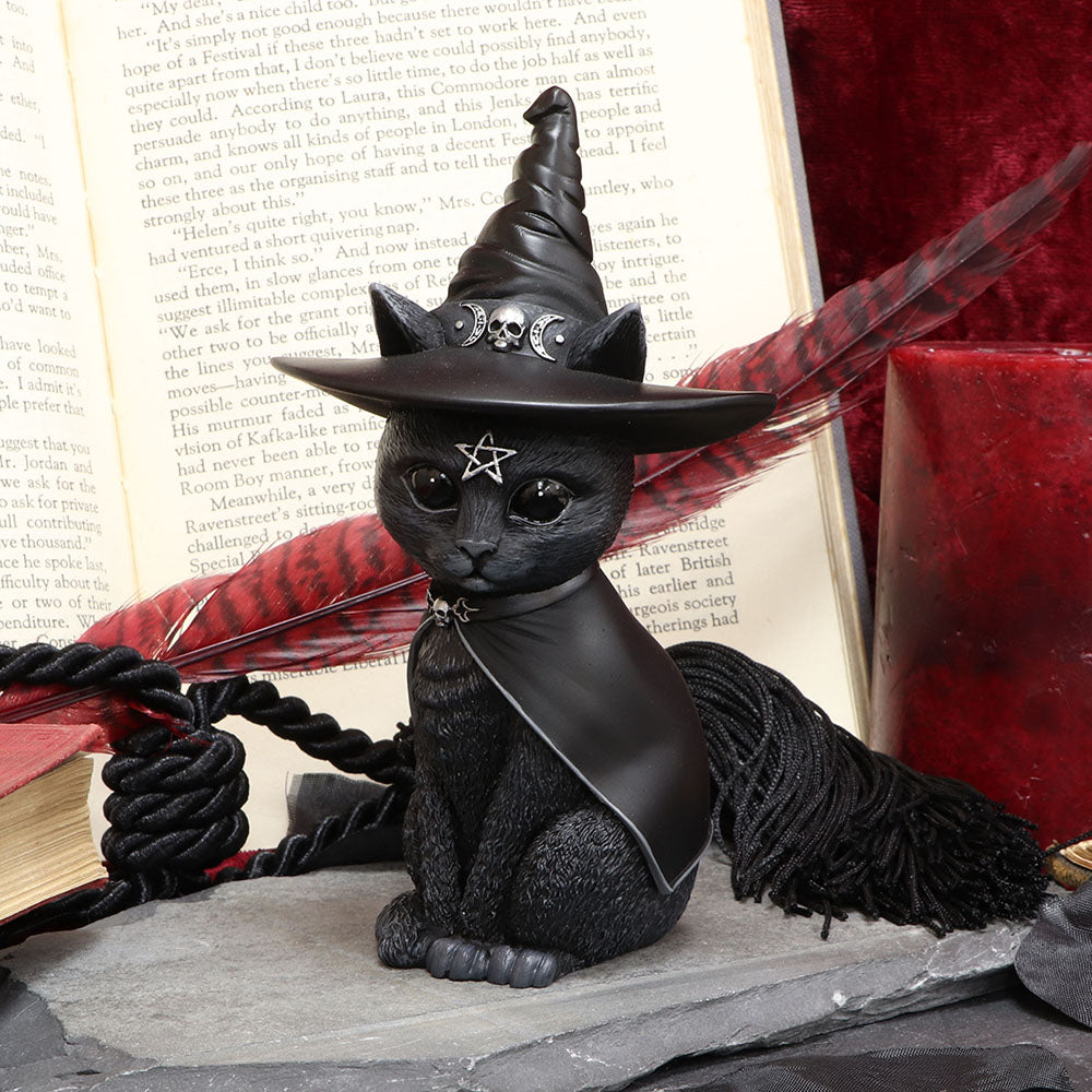 Nemesis Now Purrah Witches Hat Occult Cat Figurine, Black, 13.5cm