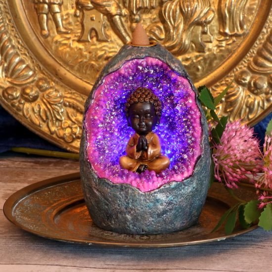 Zen Geode Baby Buddha Crystal Backflow Incense Burner