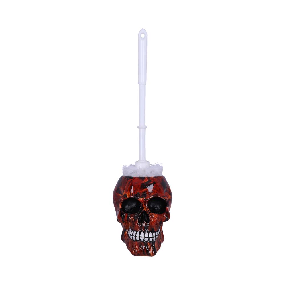 Nemesis Now Flame Pattern Skull Toilet Brush Holder 16.4cm, Polyresin, Orange