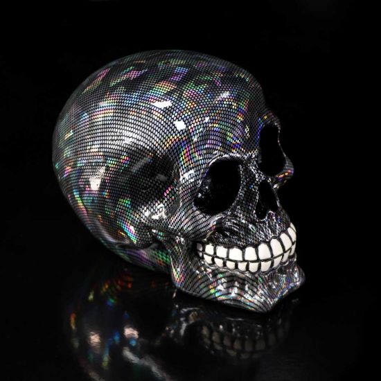 Nemesis Now Holographic Silver Fishnet Skull Ornament, 16.5cm